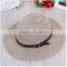 Wide brim Summer fashion women panama paper beach straw hat with black buckle strap