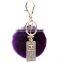 Hot selling rabbit hair fox fur ball keychain with rhinestone charms