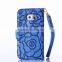 Blue flower piriting leather filp case for samsung s6