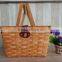 Handy wooden woven picnic basket with liner