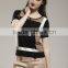 ladies' crew neck short sleeve pullover intarsia pattern knitted sweater
