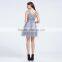 12735 V-neck lace tulle harder Mesh with Satin grey sleeveless cute prom party dress