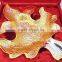 Indian handicrafts gold and silver plated leaf shape brass decorative tray