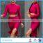 Two piece long sleeve blouse and skirt 2016 hot red ladies evening dress