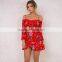 Front tie girls 2 piece crop set long sleeve floral tops and mini skirts