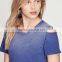 Cotton slub high low t shirt dress faded cold shoulder women's clothes