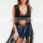 2016 New Design Fashion woman leather Chella Fringe Vests for women, Black color