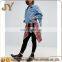 New Design Women Long Sleeve Summer Denim Midwash Blue Short Jackets with Fringed Back