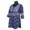 INDIGO HAND BLOCK PRINTED LAYERED COTTON SHORT KURTA