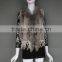 2016 fashion shawl knitted rabbit fur shawl with collar girls fur poncho