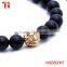 8mm black natural matt onxy beads lion head charm bracelet, most popular stainless steel jewelry bracelet for men