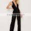 Velvet plunge wide legs back crossing straps black jumpsuit