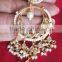 5 line bridal KUNDAN designer pearl GOLD PLATED necklace DANGLER EARRING set