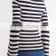 Among Best Selling Bell Sleeved Navy Blue and White Striped Women Spring Sweater