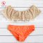 Orange Floral Print Flounce Off The Shoulder Bikini Set