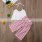 2019 Baby Summer Clothing 1-6Y Infant Kid Baby Girls Clothes Sets White Sleeveless Vest Tops+Striped Wide Leg Pants 2pcs Outfits
