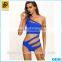 2016 Wholesale Women Sexy Blue One-Shoulder Design Sexy Lady One-Piece Swimwear