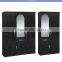 wardrobe 4 doors black color middle double mirror pvc coated wardrobe