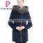 New Design Winter Women Medium Length Slim Fit Coat With Silver Fox Hat Overcoat