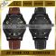 Black case date day function leather band military watch men quartz analog
