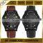 Black case date day function leather band military watch men quartz analog