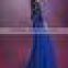 C01 Royal Blue Evening Party Gown Low Back 2016 Cheap Lace Appliqued Bodice Modest Prom Dresses with Sleeves for Party