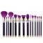Luxury 15pcs Purple Wooden Handle Best Brushes For Make Up