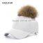 High quality spring fashion new style fur baseball cap with wholesale price/raccoon pompom KZ160073
