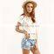 Ladies Casual Shirt New Arrival Cute 2018 Summer Style Women Top White Crew Neck Short Sleeve Tassel Hem Blouse