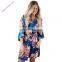 Wholesale Royal Blue Silky Floral Bath Robe For Women