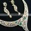 Awesome Green-Color Latest Designer Gold Plated American Diamond Jewelry Necklace Earrings Set