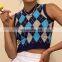 Women Plaid Knitted Female Autumn Vest New Striped Knitwear Sweater Girls Tank Top