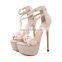 Women Sexy Style Chic Hollow Out Ankle Strap High Thin Heel Back Zip Sandals Shoes