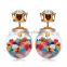 Fashion round glass stud earring with mixed shape plastic charms, lovely stud earring for girls