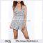 Customized Lady's Apparel Beautiful Fashion Grey and White Stripe Sleeveless Romper Jumpsuit(DQM017J)