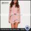 Hot Sale Pink Stripe Hoodies Drop Shoulder Custom Color 100% Cotton And Piping Running Short Pyjamas Set