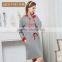 Best Price Qianxiu Long Sleeve Loose Gray Printed Knitted Cotton Sleeping Gown