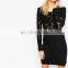 High Quality Long Sleeve Bodycon Black Mini Lace Dress 2016 One Piece Girls Party Dress