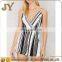 white and navy stripes Fashion jumpsuit adjustable straps unlined v neck with crossover design jumpsuits for women 2016