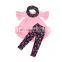 Factory Direct Sale Pink Bell Sleeve Top Animal Pattern Pants Scarf Clothing Set Girl's Suits Baby Fall Outfits