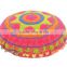 16" Round Suzani Pillows Indian Pom Pom Lace Floor Cushion Cover Boho Pillows Ethnic Shams Ottoman Poufs