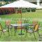 Outdoor long glass table with 6 teslin fabric high back chairs garden set YC088 YT37 U03