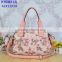 Angelkiss bag nice pink handbag with printed flower /lether hangbag with zipper in front view