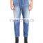 Navy Blue Carrot Shape Women Jeans with Hooked Holes