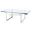 Foshan modern glass centre living room dining tables with stainless steel legs