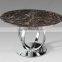 Stainless steel base round dining table with marble top
