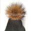 Myfur Adult Winter Striped Scarf With Real Natural Raccoon Fur Pom Poms