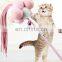 China supplier low price colorful pink cat teaser stick toy with balls for pet cat