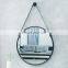 PU Leather Strap Silver and Frame Hardware Hanger Hook Entryway Bathroom Round Hanging Wall Bathroom Mirror