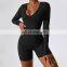 2023 Women Yoga Workout Bodysuits Gym Long Sleeve Sexy Fitness V Neck Fashion One Piece High Quality Breathable Jumpsuit